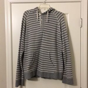 Gray and White Stripped XL Hooded Sweater